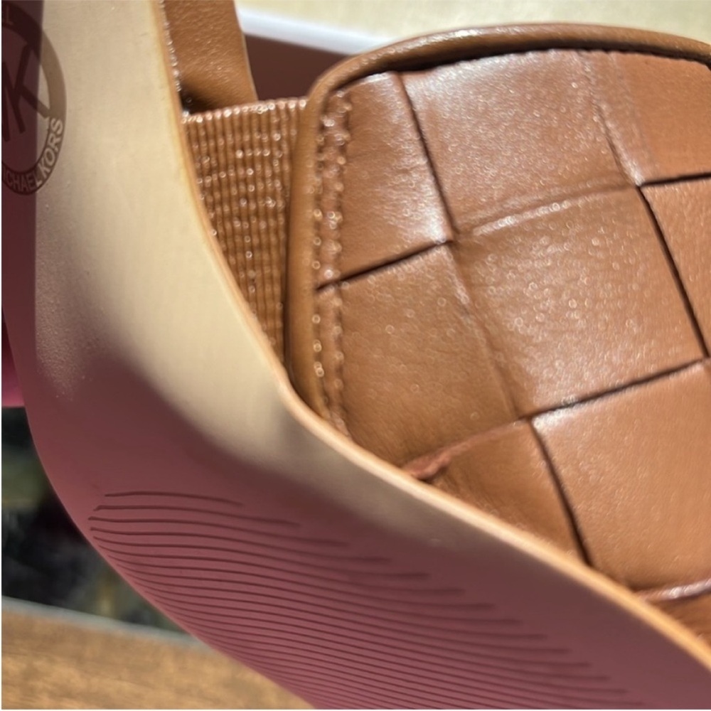 Michael Kors Cognac Woven Leather Block Heel Mule - Picture 4 of 5